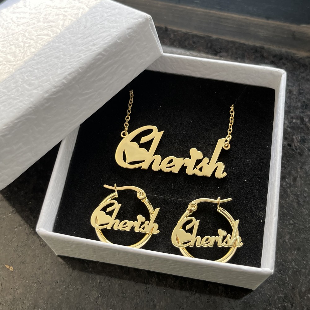 Name Necklace Custom - DUOYING-Ensemble de bijoux de boucles d'oreilles