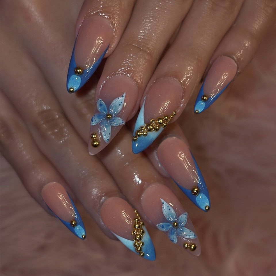 Pressed Flower Art - Faux ongles nude avec motif floral