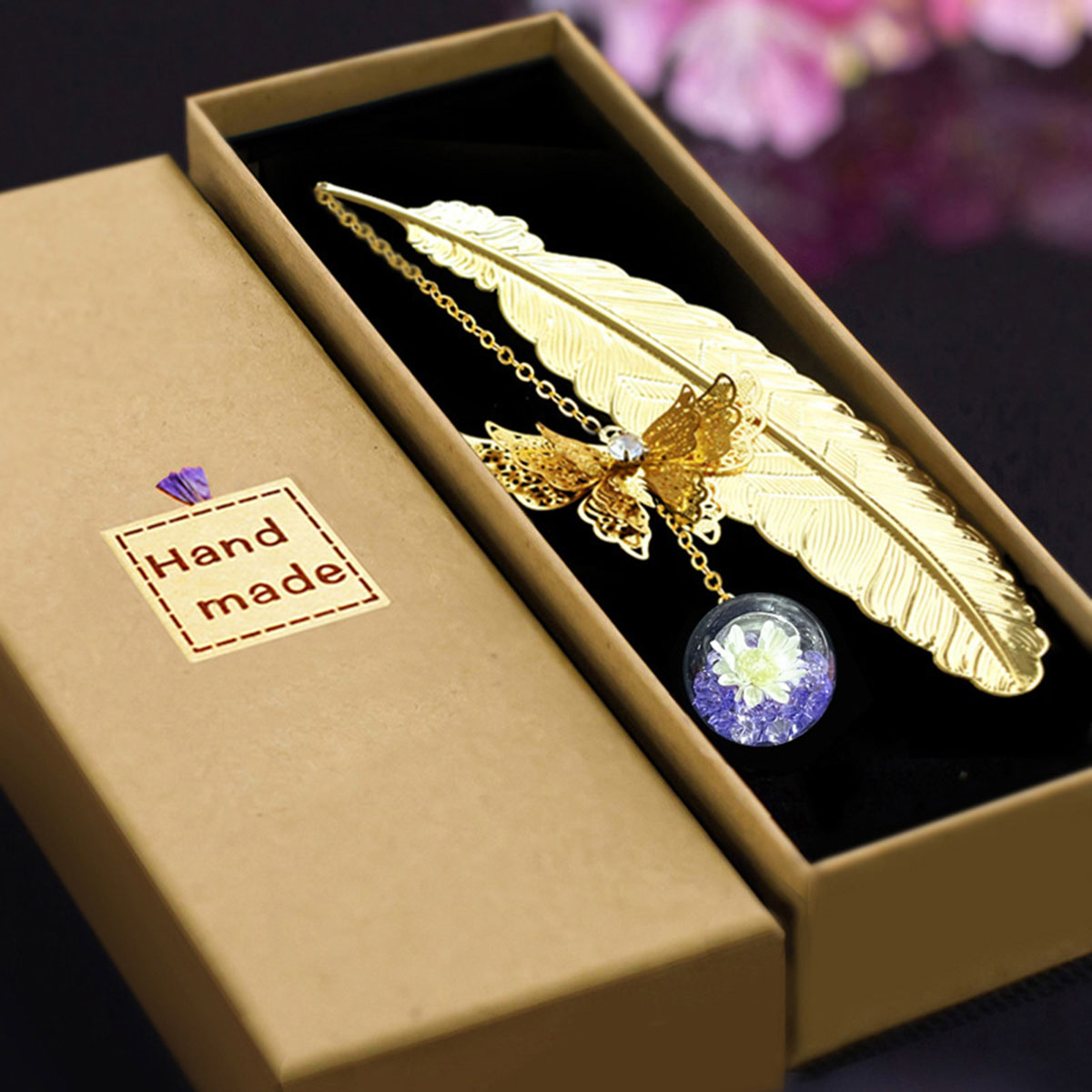 Dried Flower Bookmark - 1 marque-page en métal style chinois