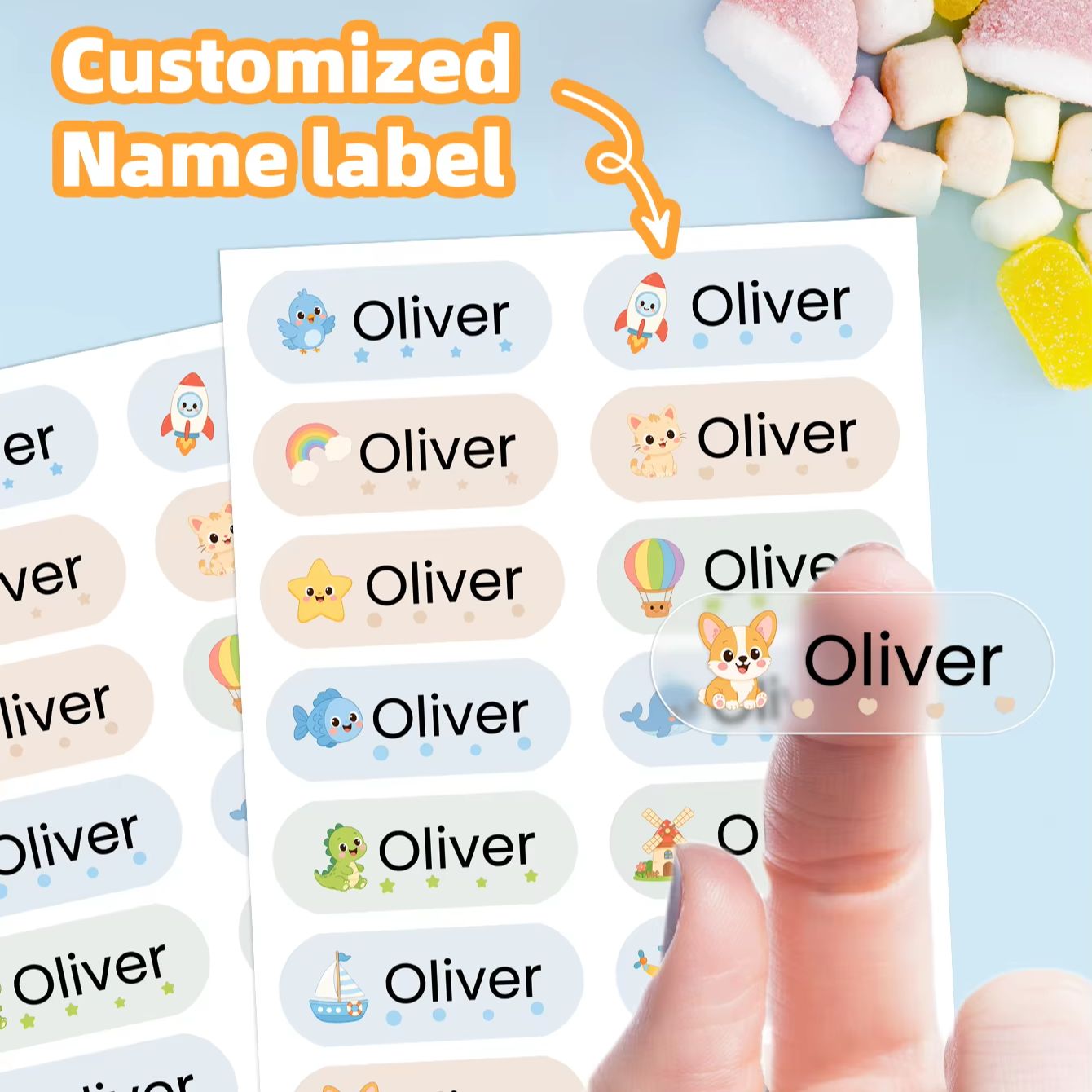 Personalised Candle Label - Autocollants personnalisés avec nom de dessin