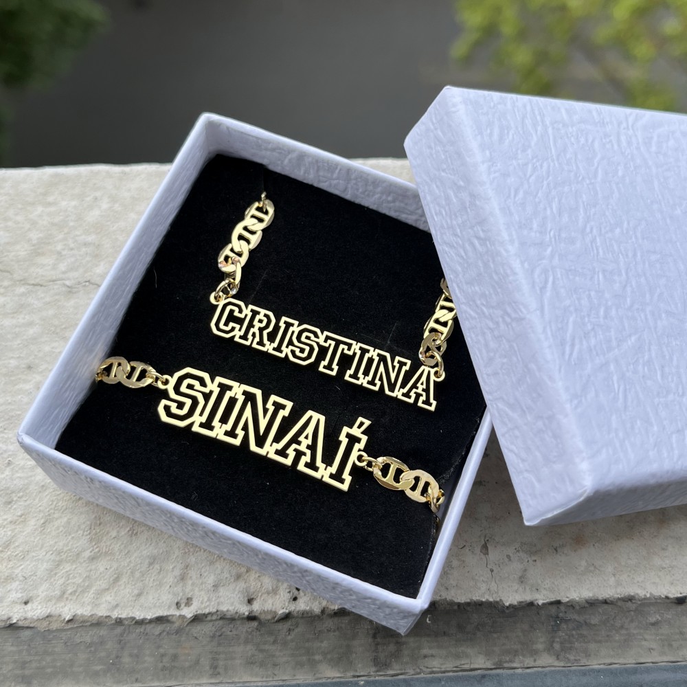 Name Necklace Custom - DUOYING-Collier Creux avec Nom Personnalisé, Bracelet
