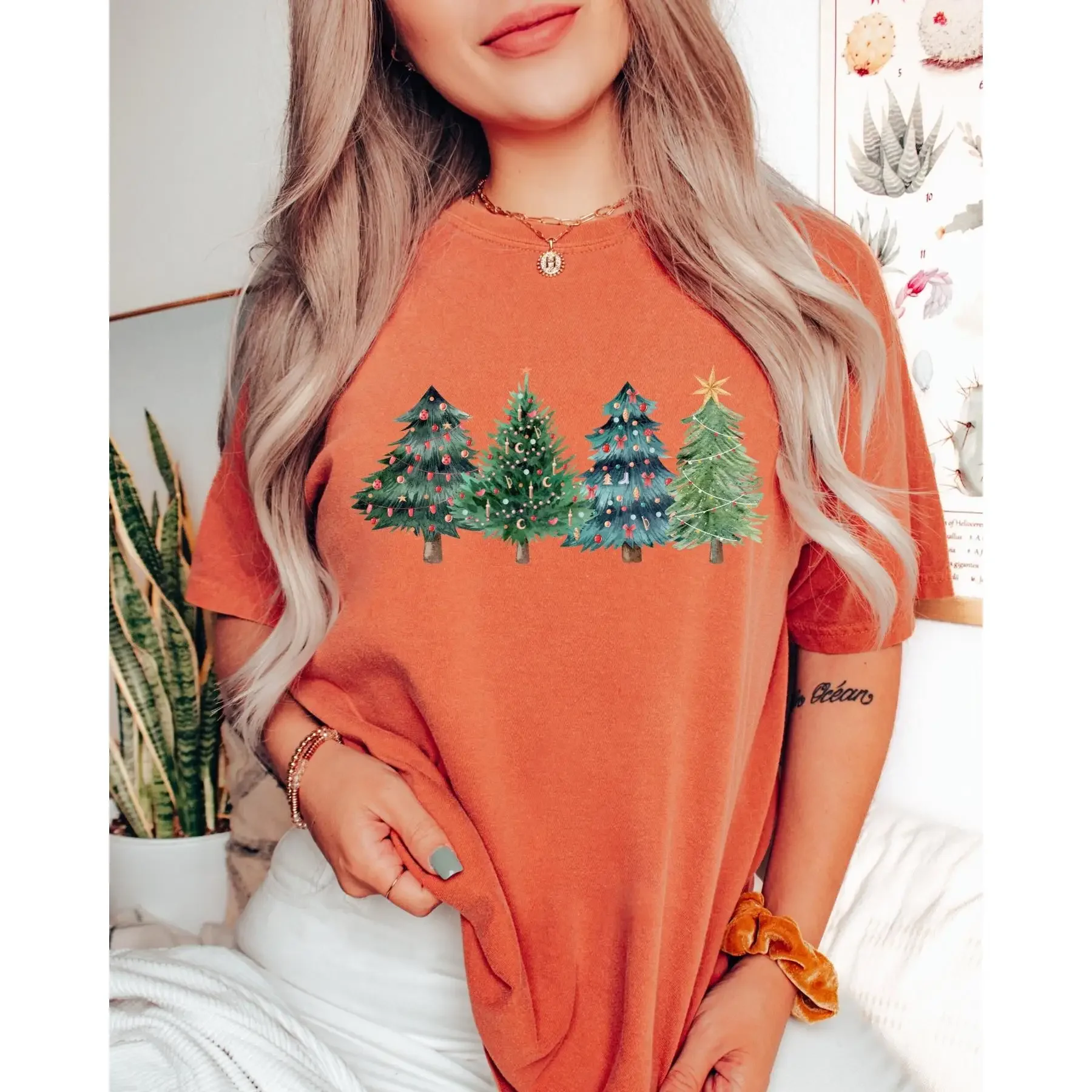 Family Tree Print - T-shirt avec motif d'arbres de Noël,