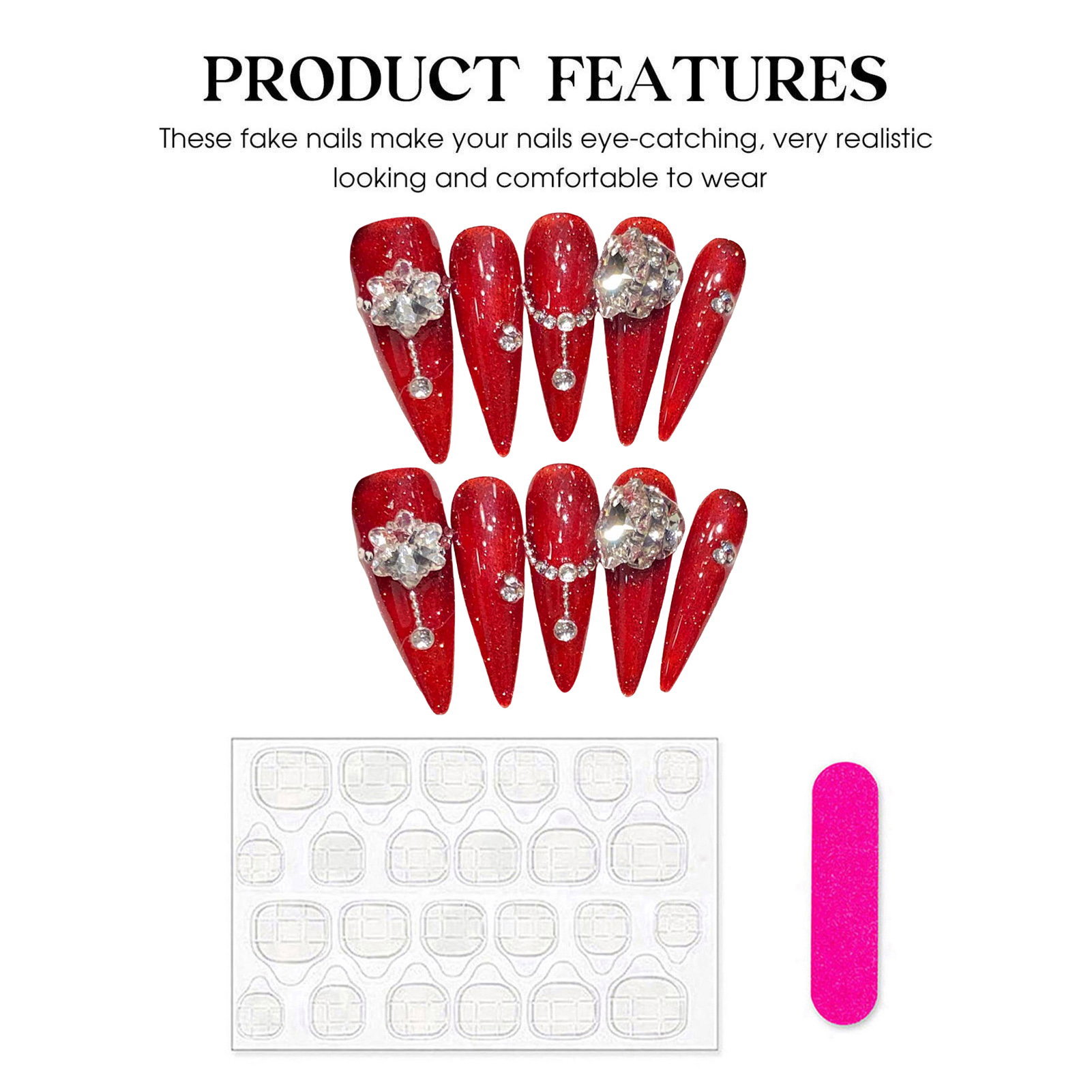 Faux ongles rouges faits à la  - Pressed Flower Art avis et prix